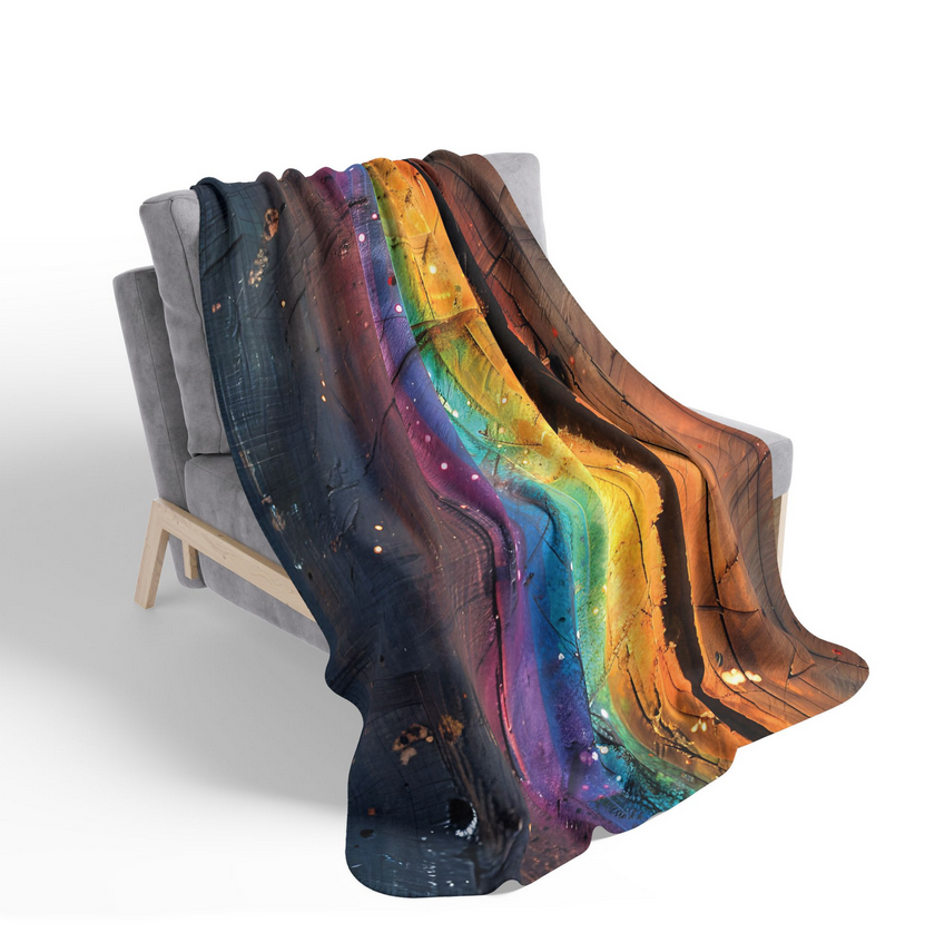 Prismadic Forest Festival Blanket, Fleece Blanket, Sherpa Blanket, Rainbow Blanket