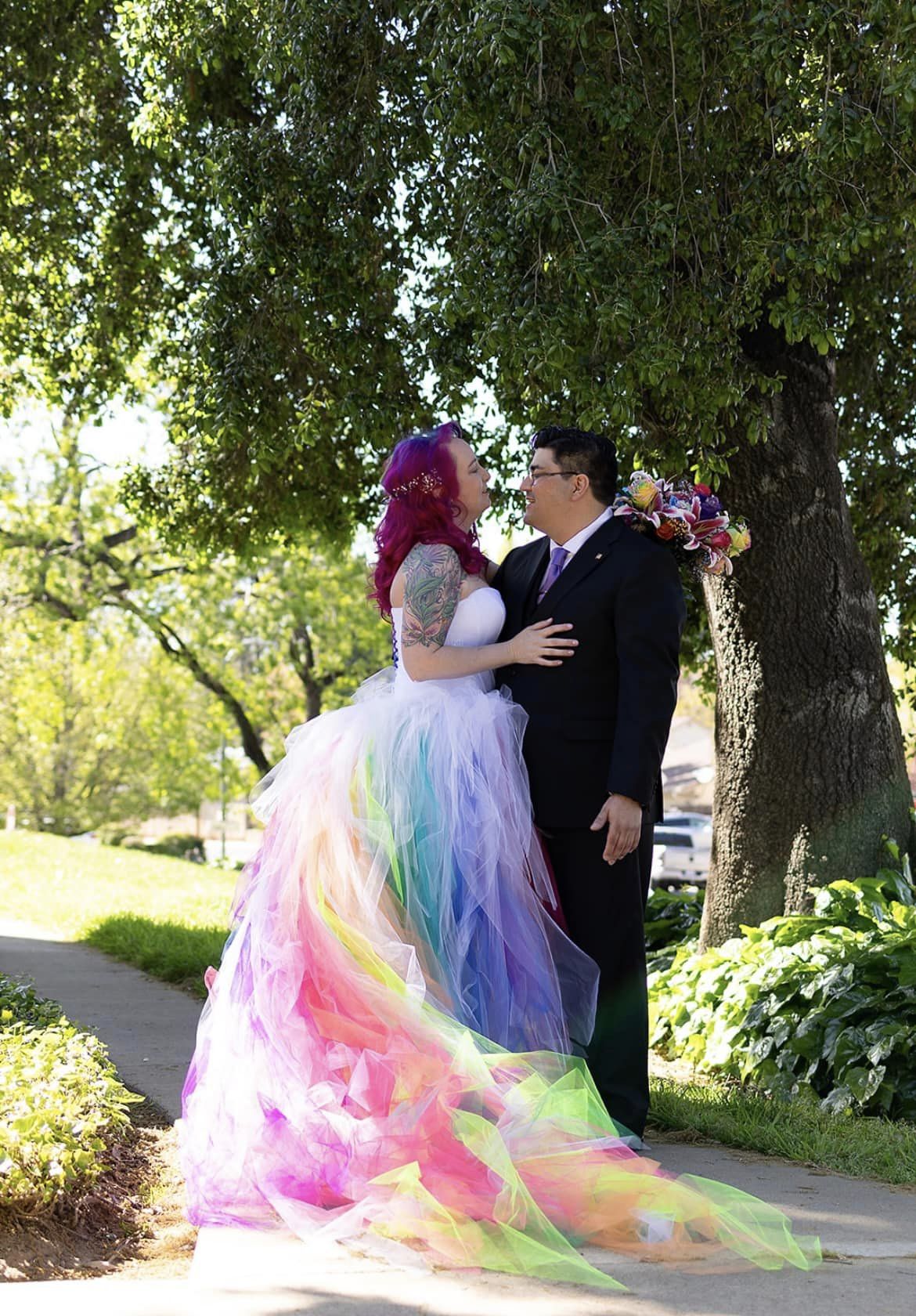 Floor Length LED Rainbow Wedding Dress